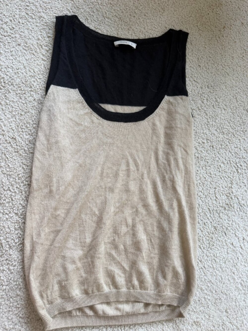 Prada Cashmere Knit Tank Top Vest 42 Beige Black Two-Tone Made in Italy